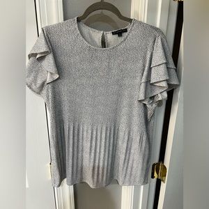 Adrianna Papell flutter sleeve white and black polka dot top Size M